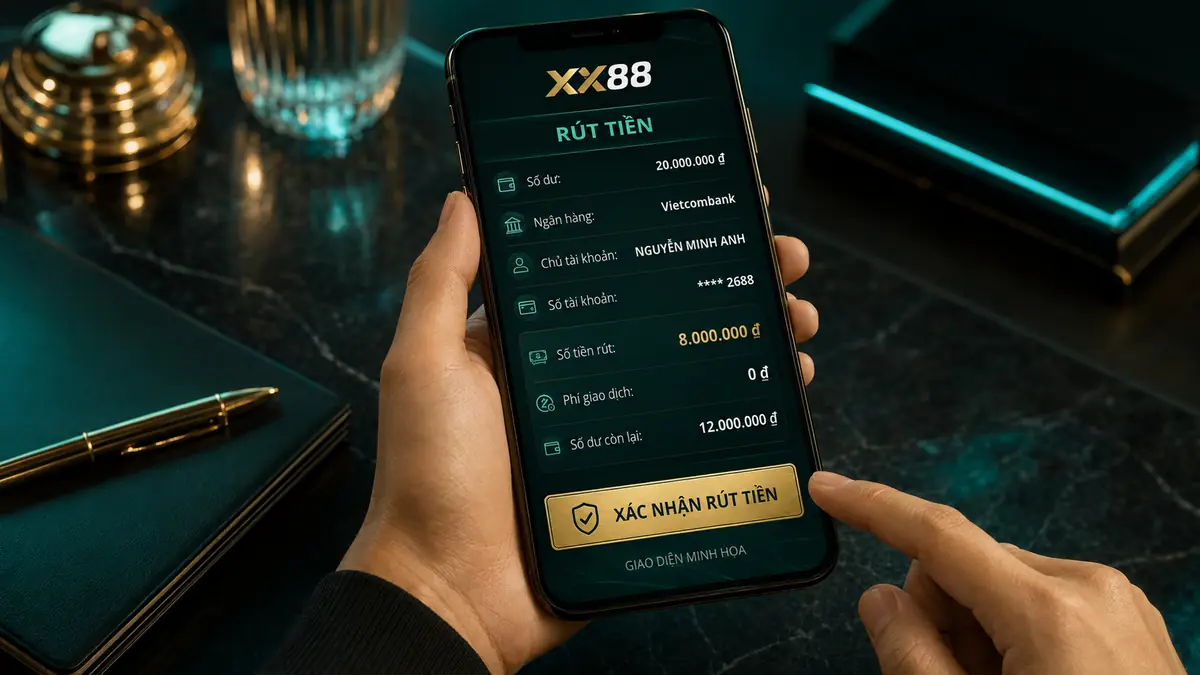 Giao diện rút 8 triệu đồng từ XX88 về ngân hàng Vietcombank